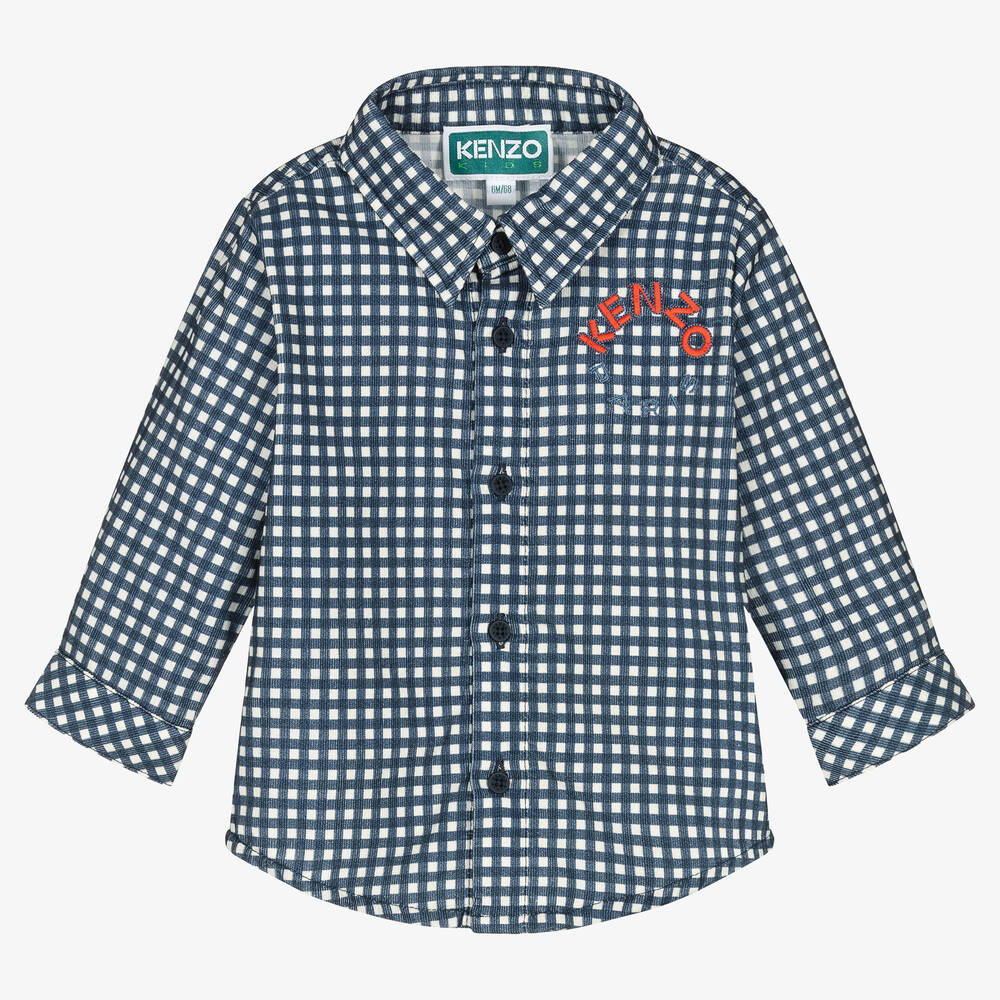 KENZO KIDS - قميص قطن كوردروي كاروهات لون كحلي للأولاد | Childrensalon