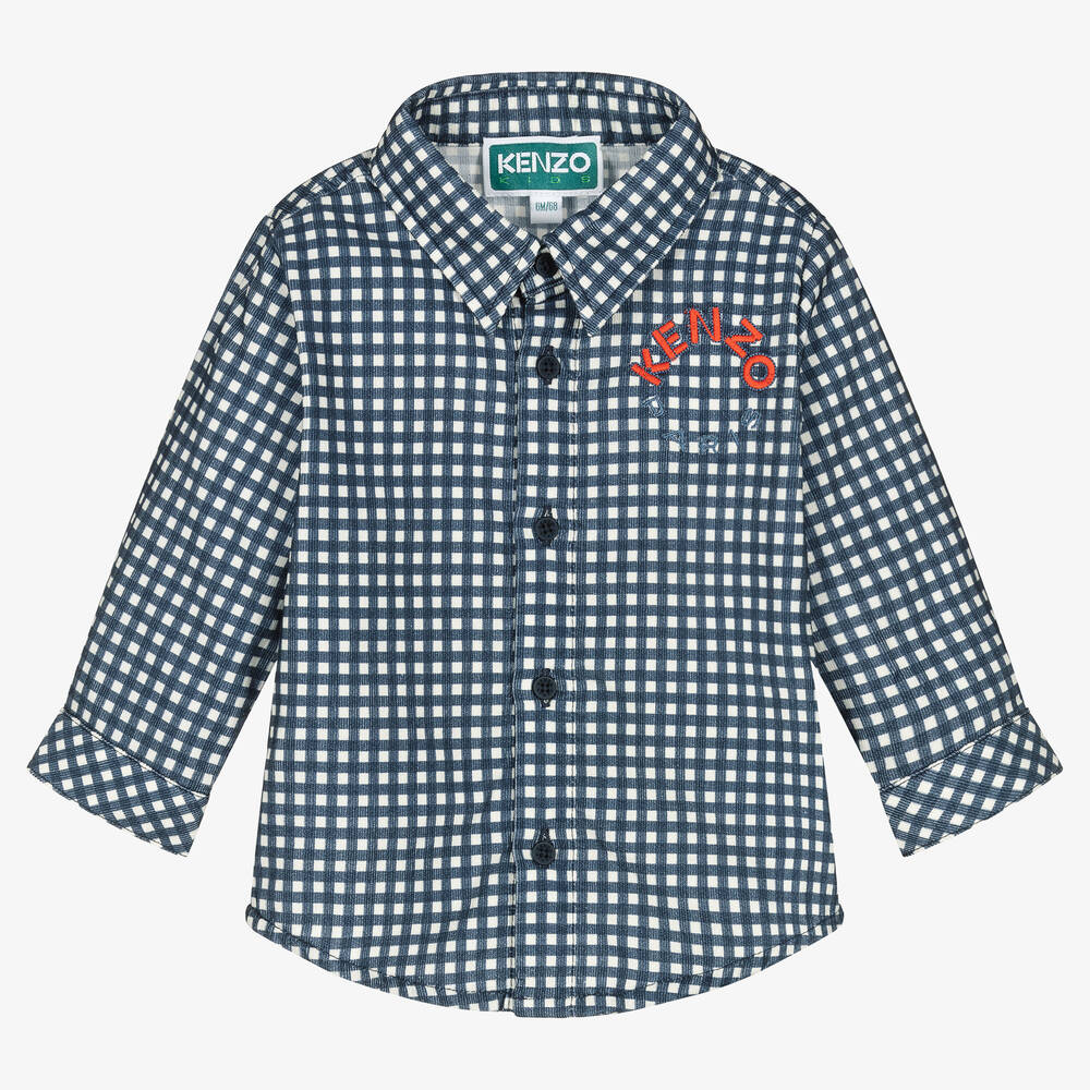 KENZO KIDS - Boys Blue Check Corduroy Shirt | Childrensalon