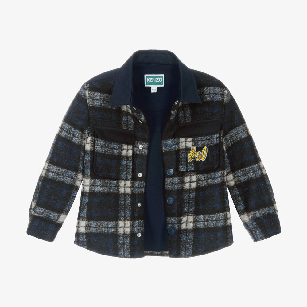 KENZO KIDS-Boys Blue Checked Overshirt | Childrensalon Outlet
