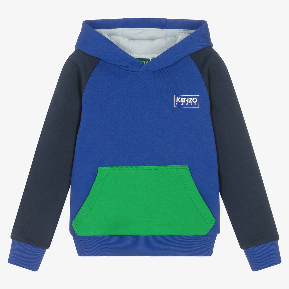 KENZO KIDS - Sweat à capuche colorblock bleu en coton garçon | Childrensalon