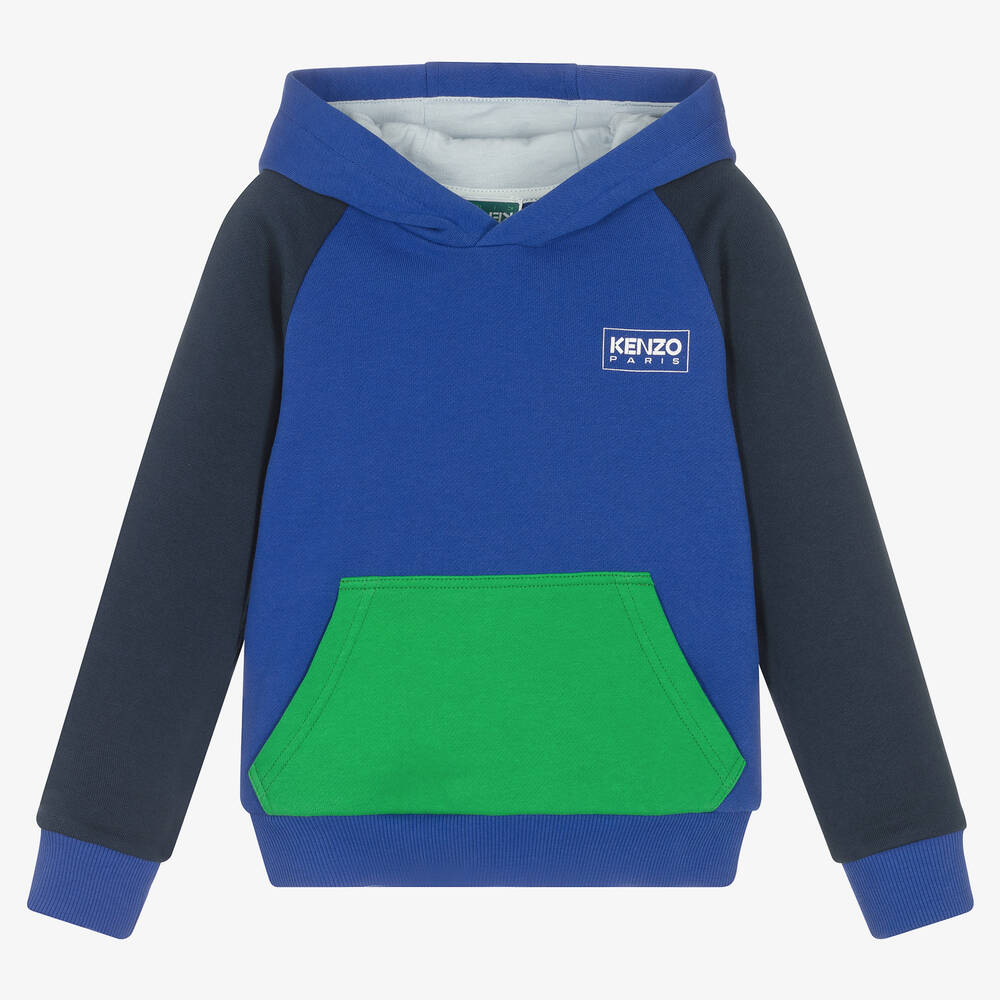 KENZO KIDS - Boys Blue Cotton Colourblock Hoodie | Childrensalon