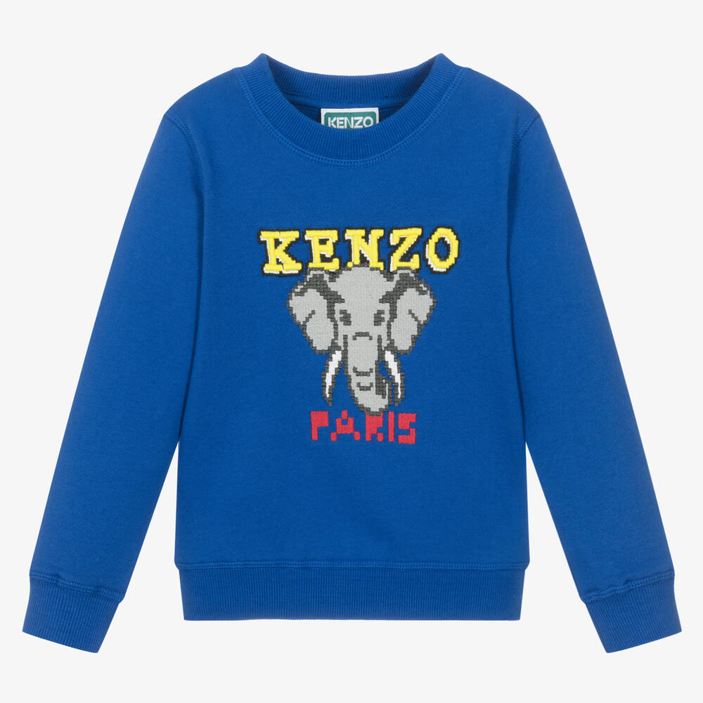 KENZO KIDS - سويتشيرت قطن جيرسي لون أزرق للأولاد | Childrensalon
