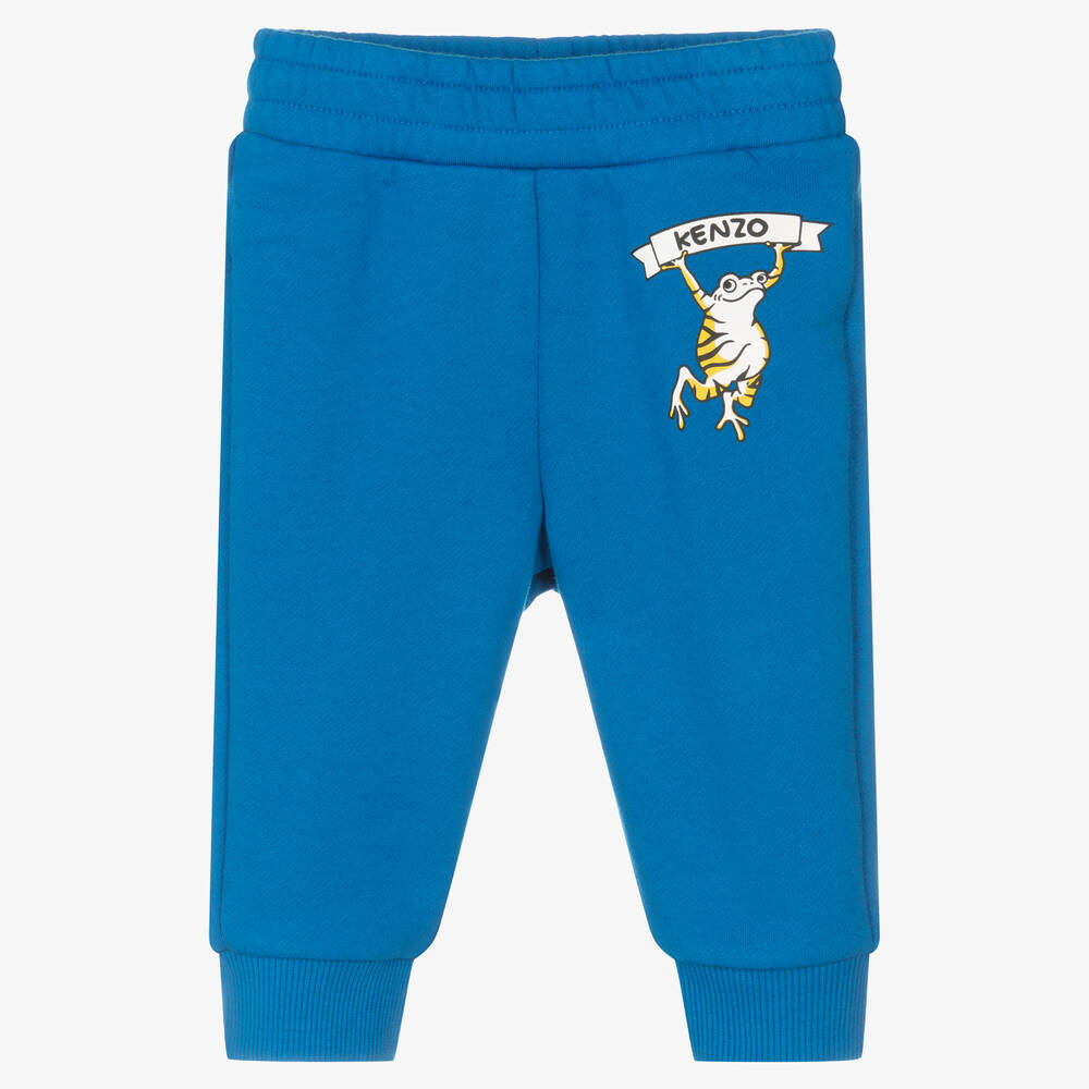 KENZO KIDS - Boys Blue Cotton Frog Joggers | Childrensalon