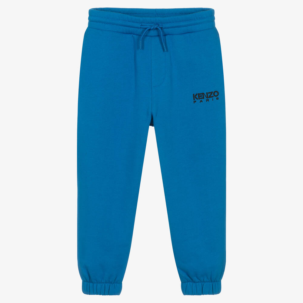 KENZO KIDS - Boys Blue Cotton Frog Patch Joggers | Childrensalon