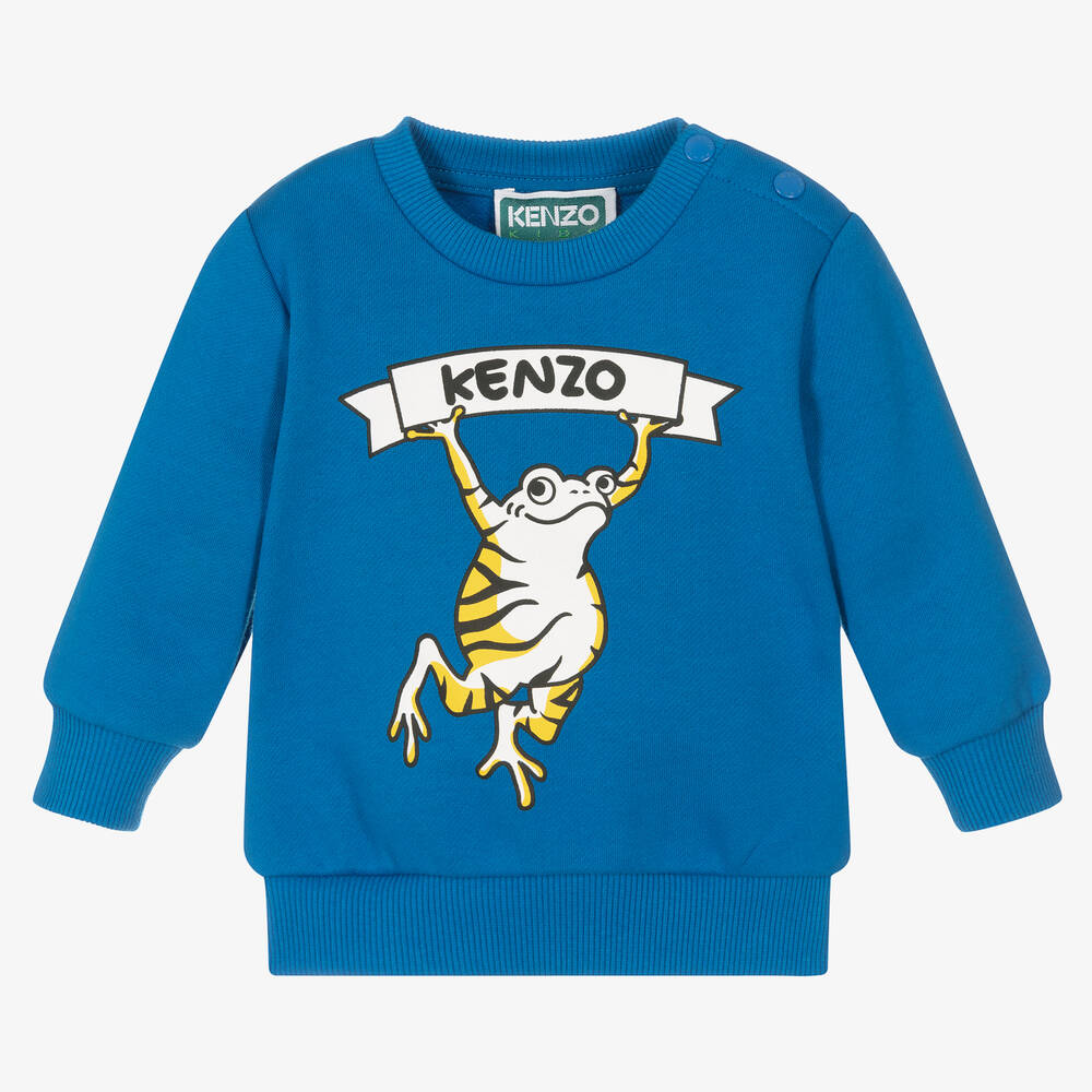 KENZO KIDS - Boys Blue Cotton Frog Sweatshirt | Childrensalon