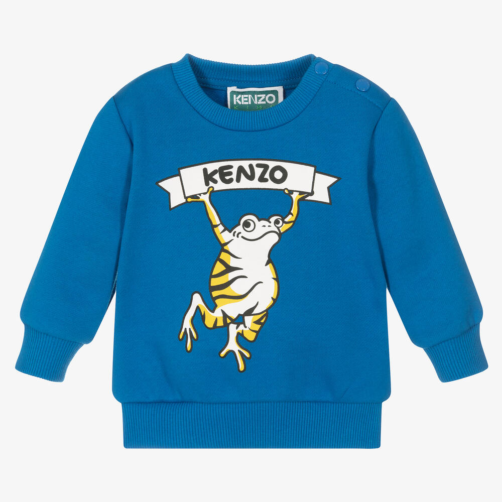 KENZO KIDS - سويتشيرت أطفال ولادي قطن جيرسي لون أزرق | Childrensalon