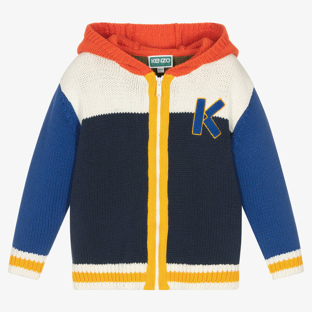KENZO KIDS - Sweat à capuche bleu zippé en coton | Childrensalon