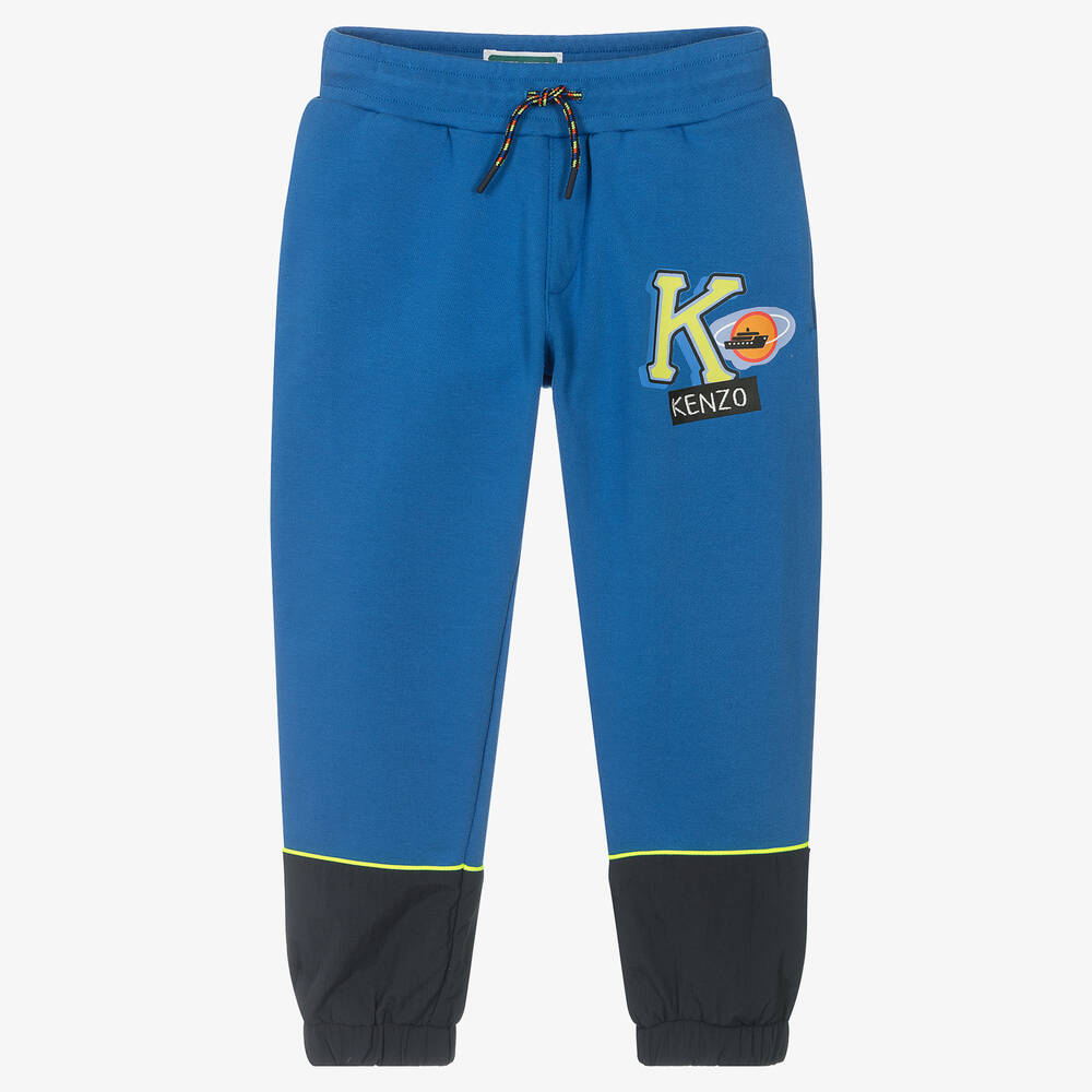 KENZO KIDS - Boys Blue Cotton Logo Joggers | Childrensalon