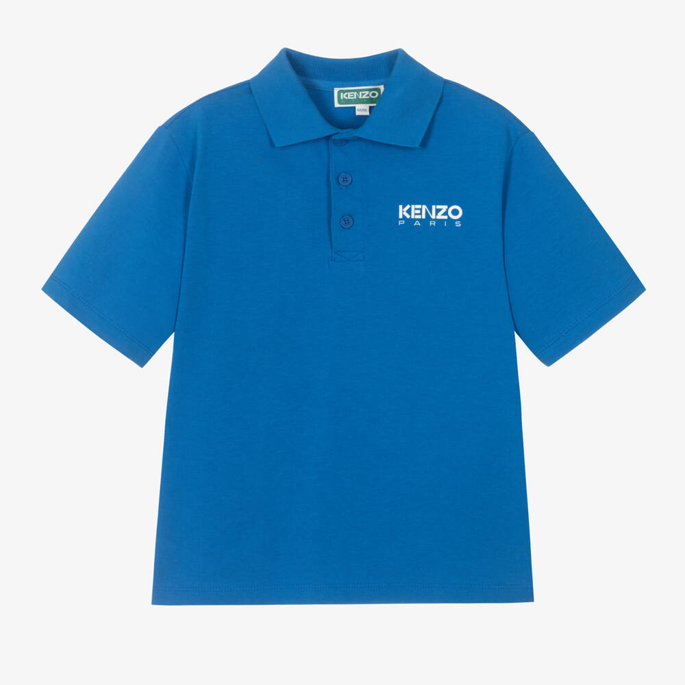 KENZO KIDS - Boys Blue Cotton Logo Polo Shirt | Childrensalon