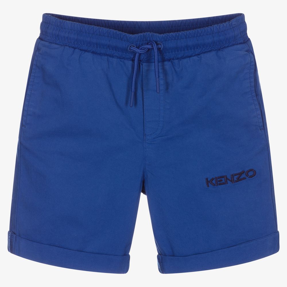 KENZO KIDS - Boys Blue Cotton Logo Shorts | Childrensalon