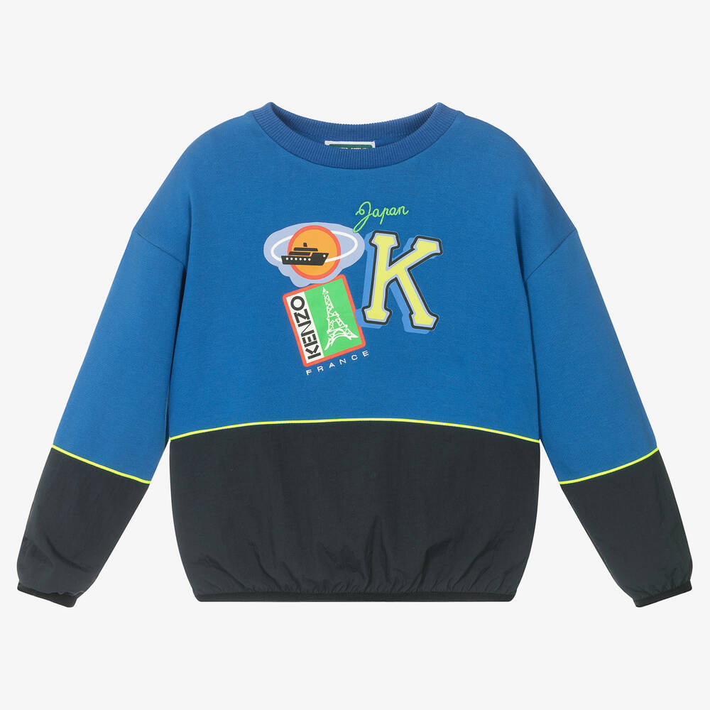 KENZO KIDS - Boys Blue Cotton Logo Sweatshirt | Childrensalon