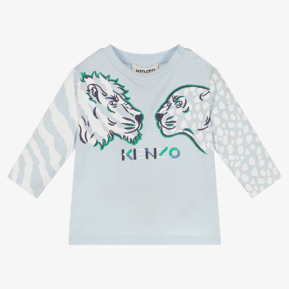 KENZO KIDS - Boys Blue Cotton Logo T-Shirt | Childrensalon