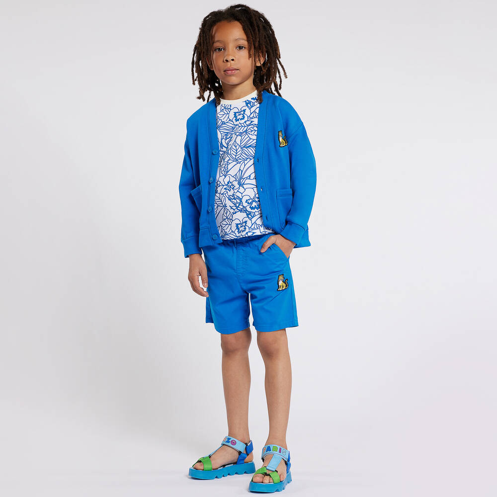 KENZO KIDS-شورت قطن تويل لون أزرق للأولاد | Childrensalon Outlet