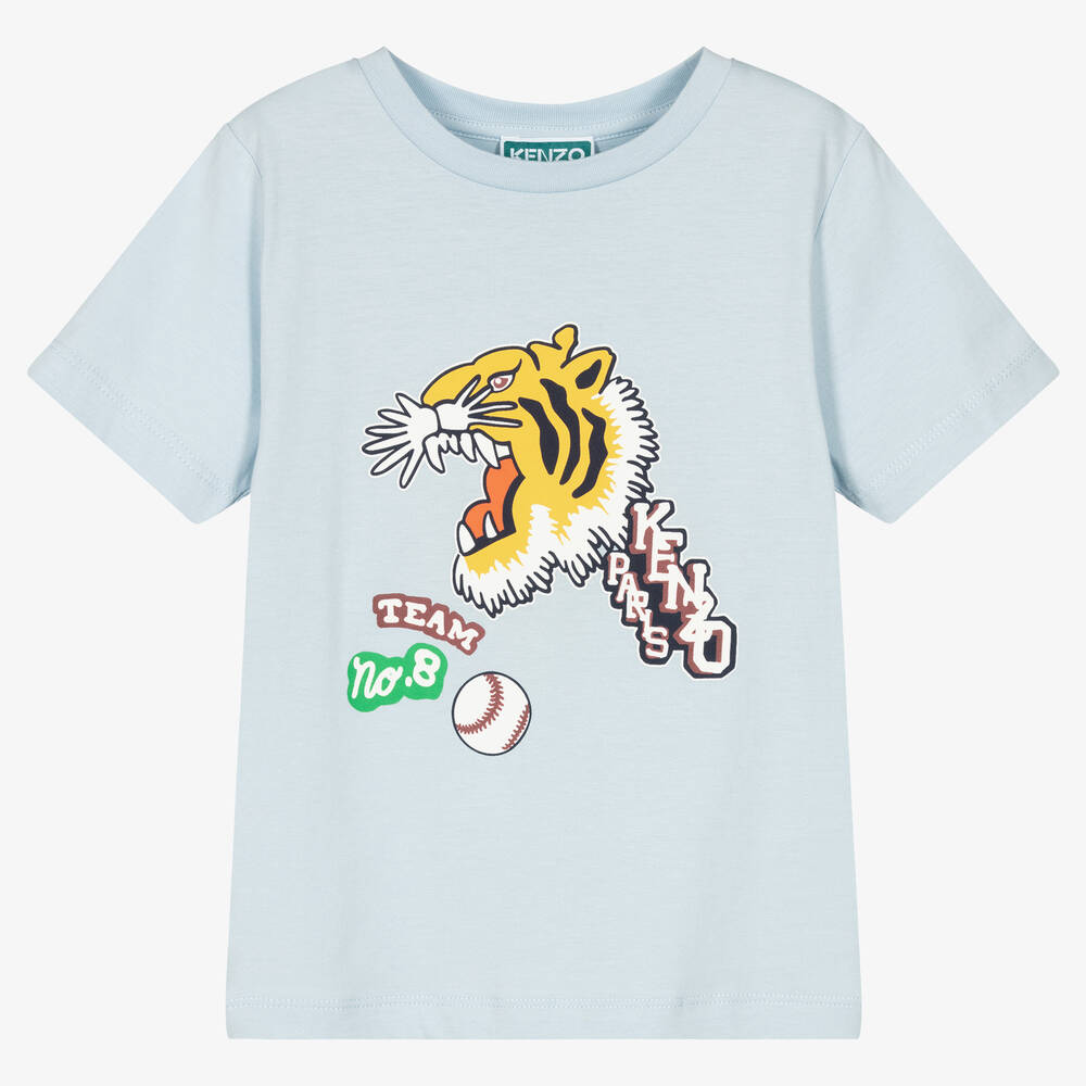 KENZO KIDS - Boys Blue Cotton Varsity Tiger T-Shirt | Childrensalon