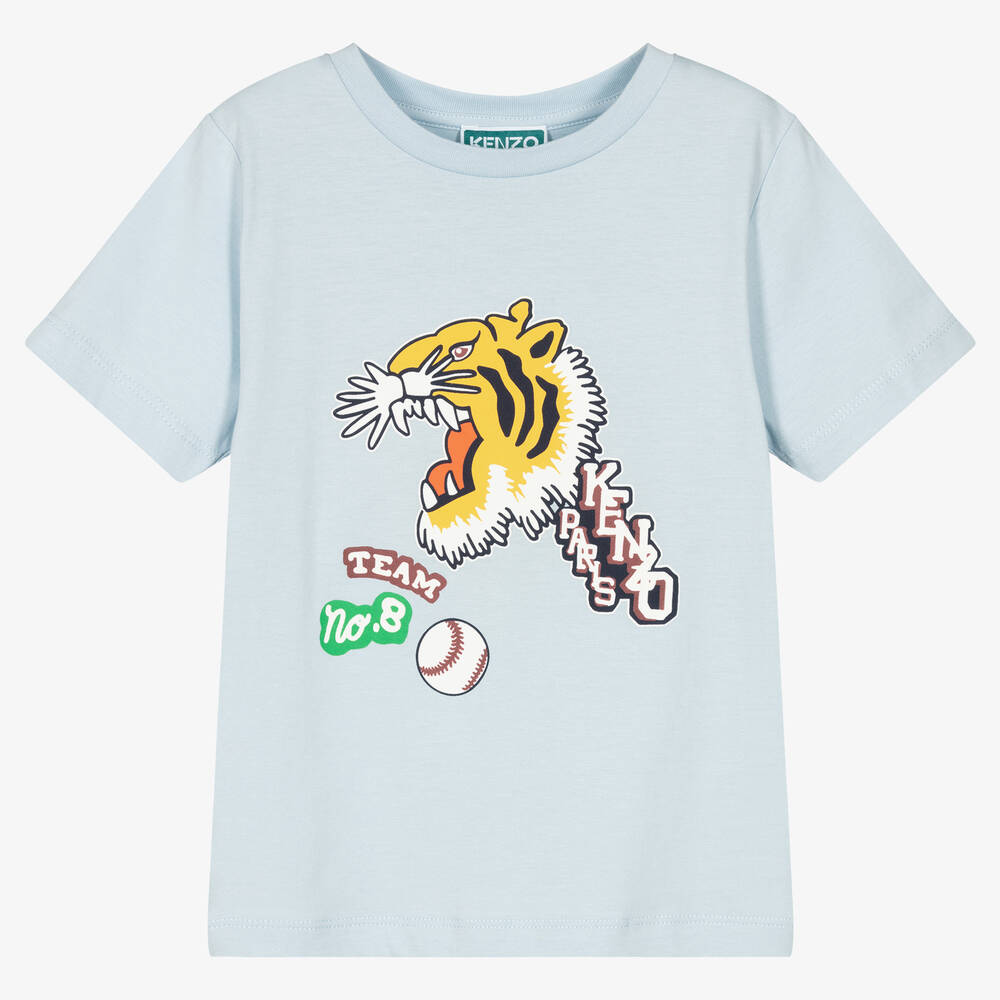 Boys Blue Cotton Varsity Tiger T Shirt