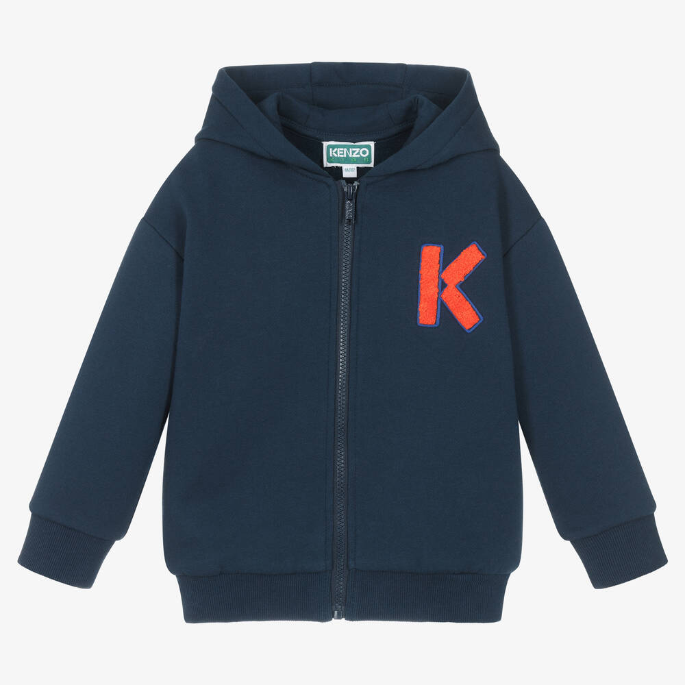 KENZO KIDS - Boys Blue Cotton Zip-Up Top | Childrensalon