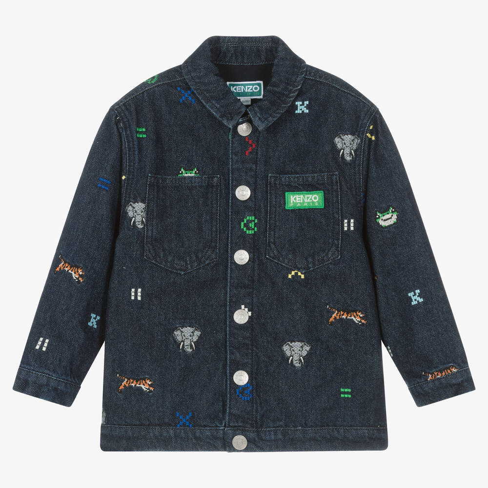 KENZO KIDS - Boys Blue Denim Embroidered Jacket | Childrensalon