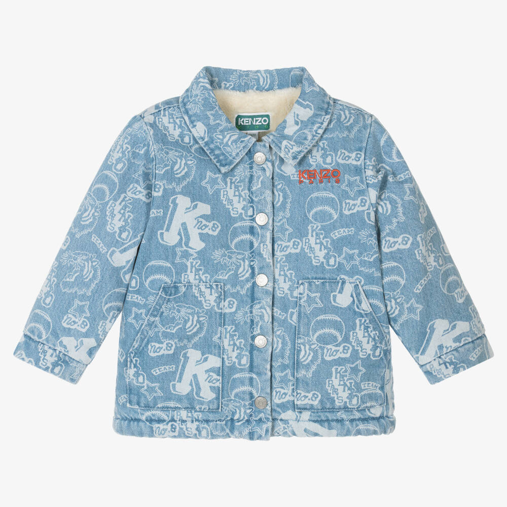 KENZO KIDS-Boys Blue Denim Tiger Varsity Jacket | Childrensalon Outlet