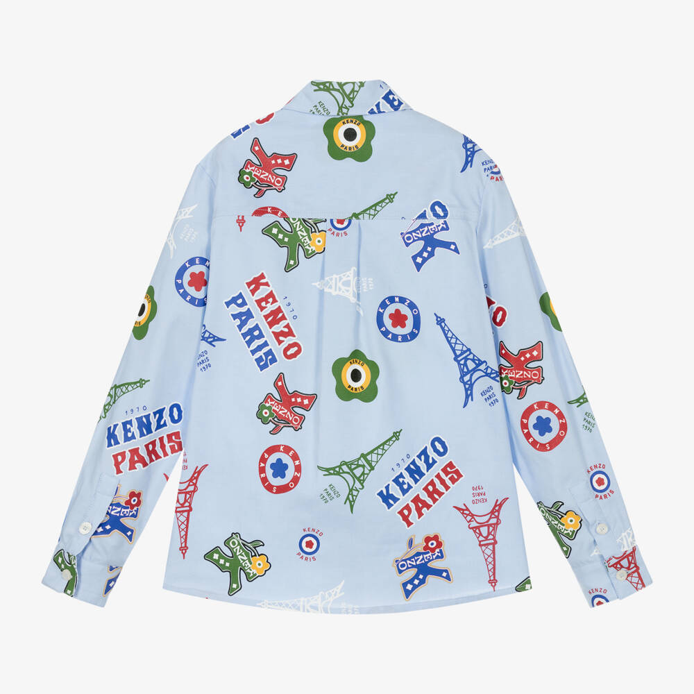 KENZO KIDS-Boys Blue Eiffel Pattern Shirt | Childrensalon Outlet