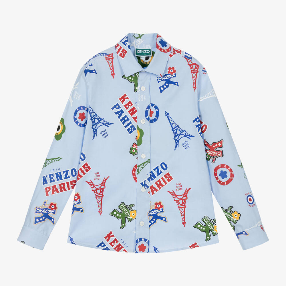 KENZO KIDS-Boys Blue Eiffel Pattern Shirt | Childrensalon Outlet