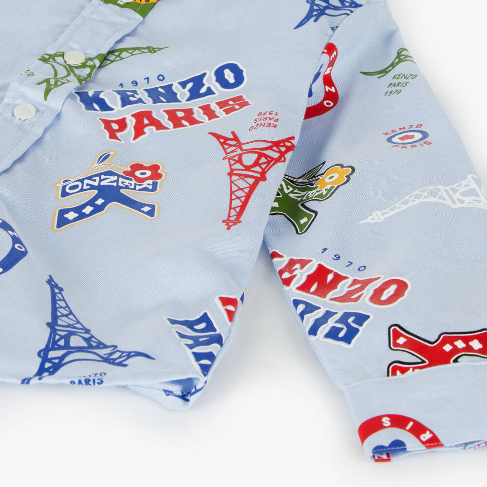 KENZO KIDS-Boys Blue Eiffel Pattern Shirt | Childrensalon Outlet