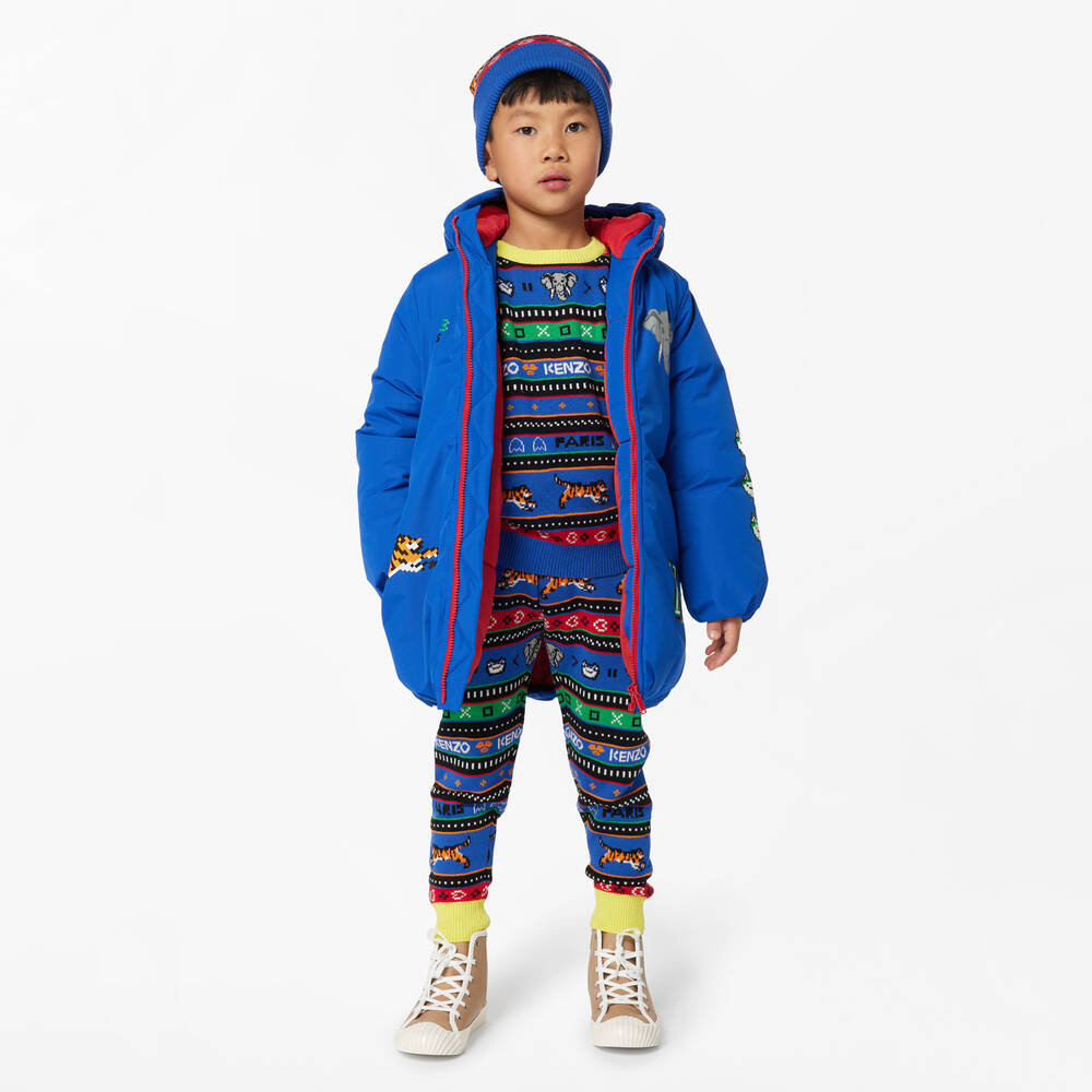KENZO KIDS Boys Blue Elephant Puffer Coat Childrensalon Outlet