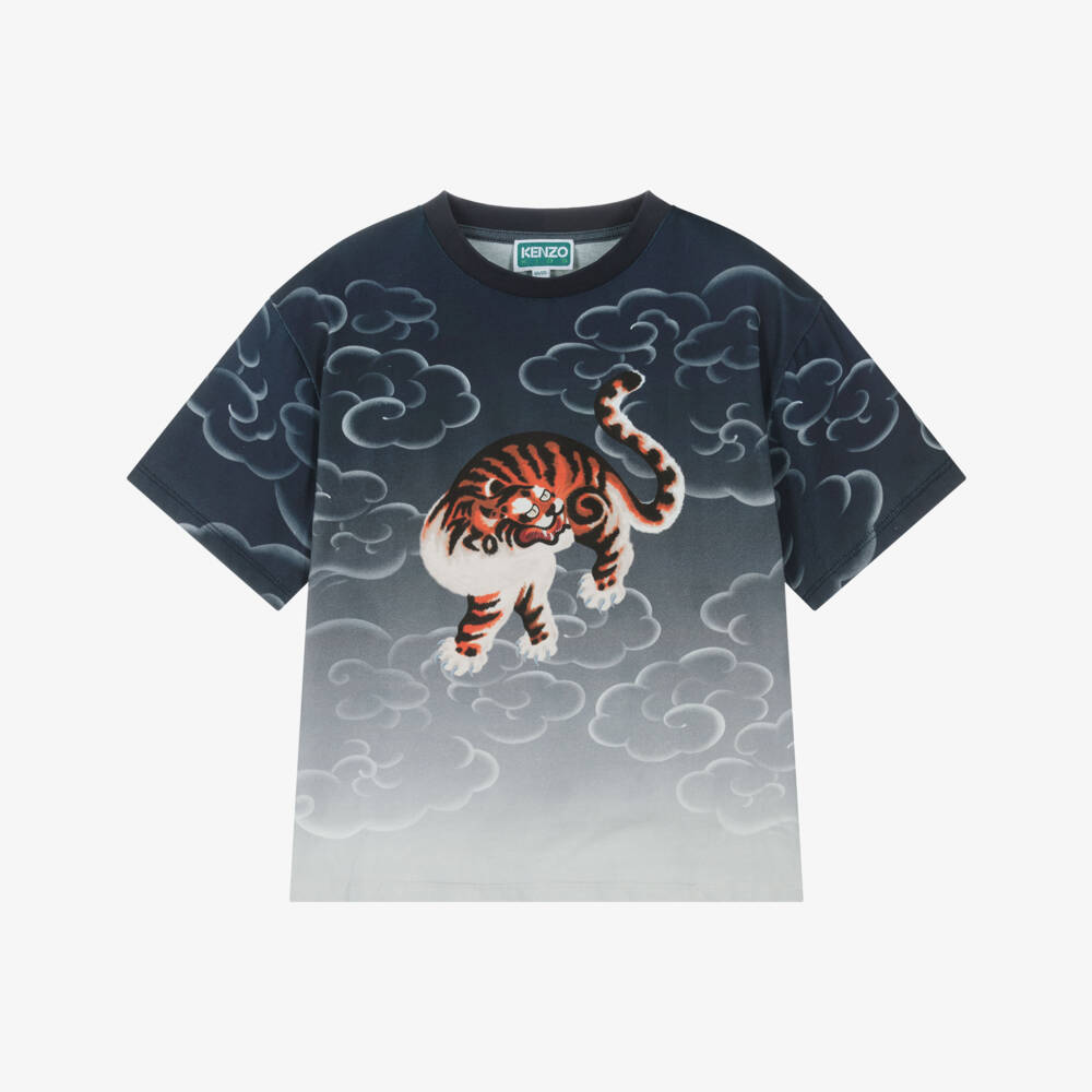 KENZO KIDS-تيشيرت أزرق متدرج بنقشة النمر للأولاد | Childrensalon Outlet
