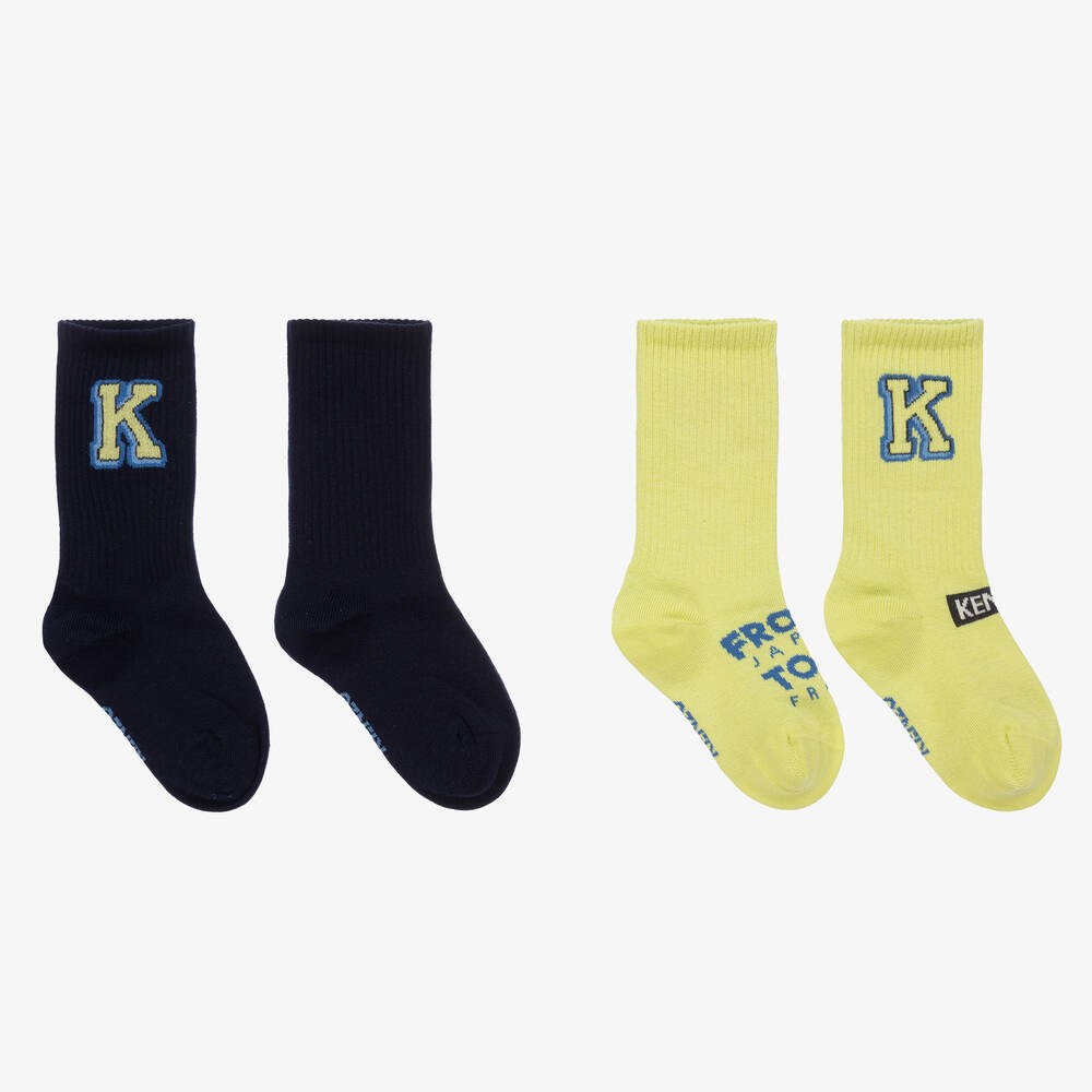 KENZO KIDS - Boys Blue & Green Cotton Socks (2 Pack) | Childrensalon