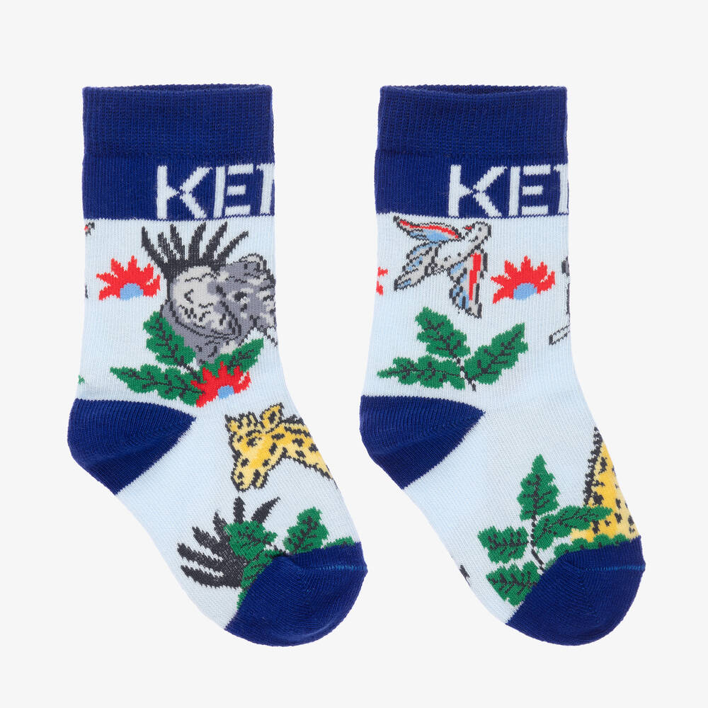 KENZO KIDS - Сине-голубые носки с принтом Jungle для мальчиков | Childrensalon