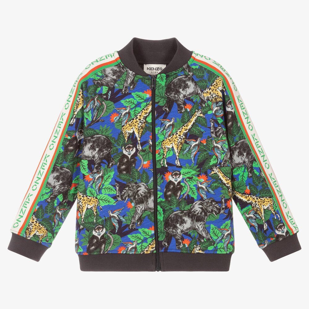 KENZO KIDS - Boys Blue Jungle Zip-Up Top | Childrensalon