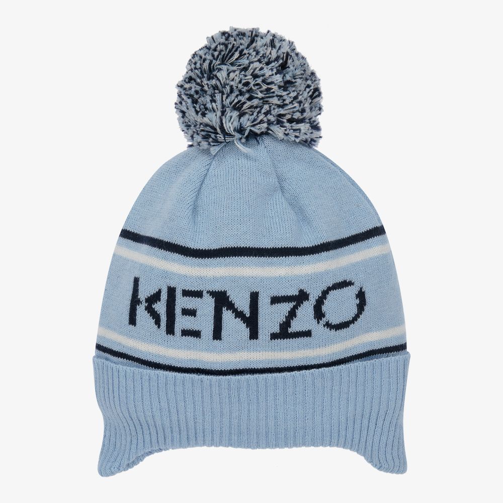 KENZO KIDS-قبعة أطفال ولادي مزيج قطن محبوك لون أزرق باهت | Childrensalon Outlet