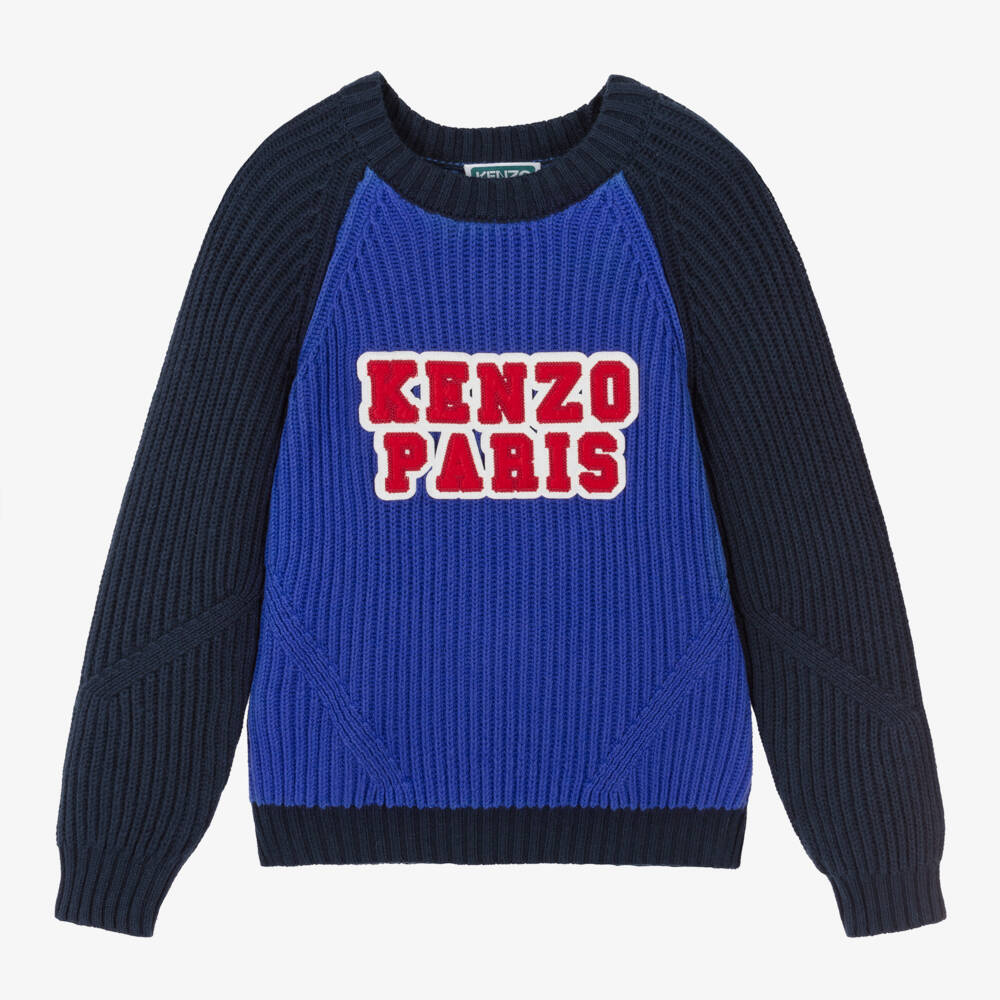 KENZO KIDS-Boys Blue Logo Knit Jumper | Childrensalon Outlet