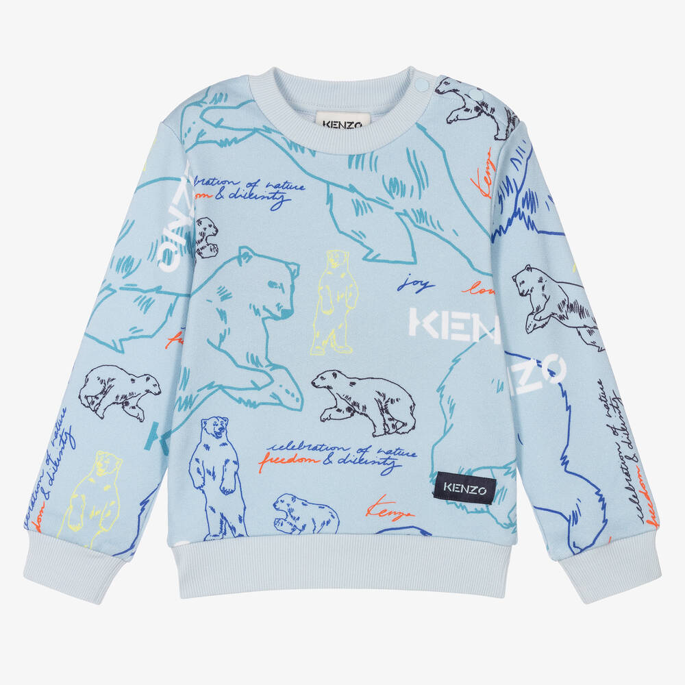 KENZO KIDS - سويتشيرت أطفال ولادي قطن لون أزرق | Childrensalon