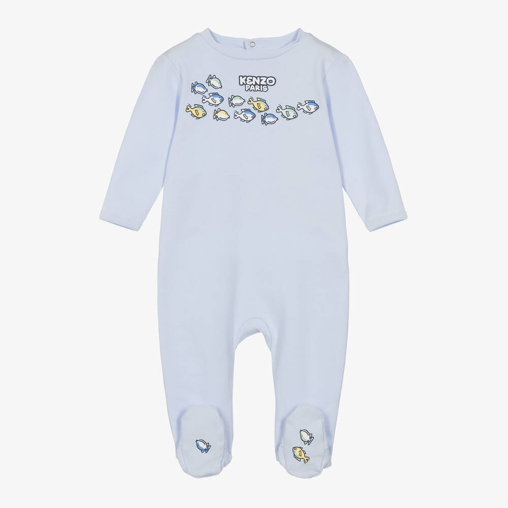 KENZO KIDS Boys Blue Organic Cotton Fish Babygrow