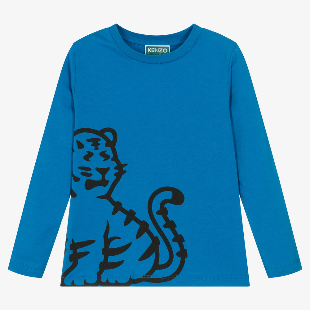 KENZO KIDS - Синий топ из органического хлопка с тигром KOTORA  | Childrensalon