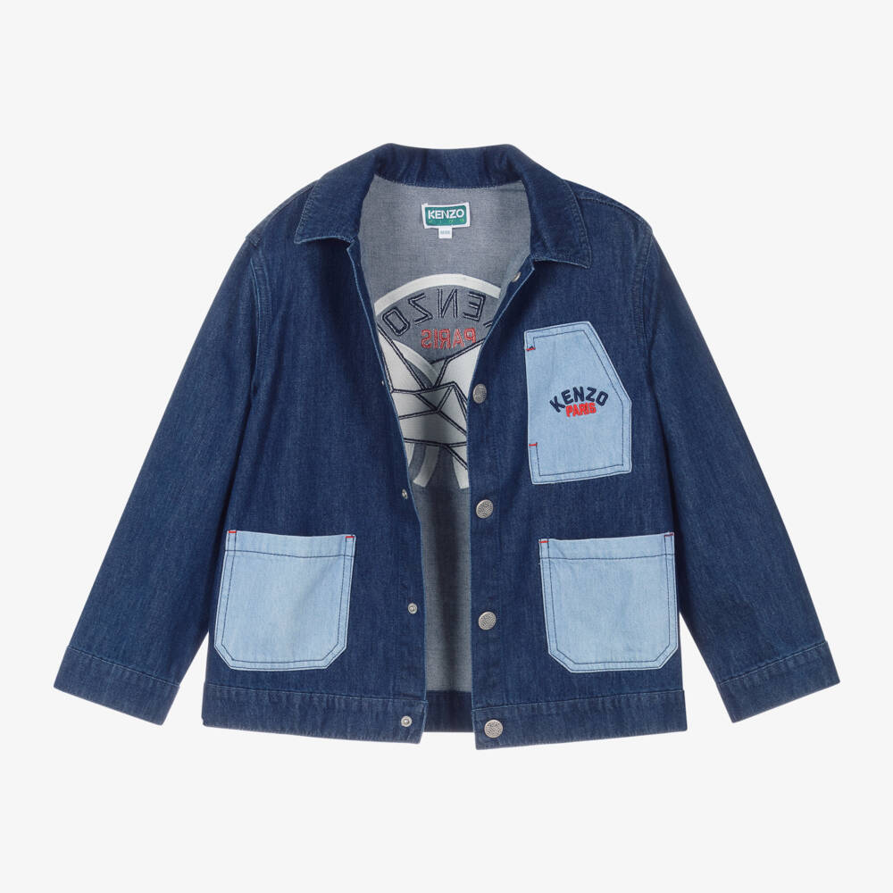 KENZO KIDS-Джинсовая куртка с синим орнаментом оригами для мальчиков | Childrensalon Outlet