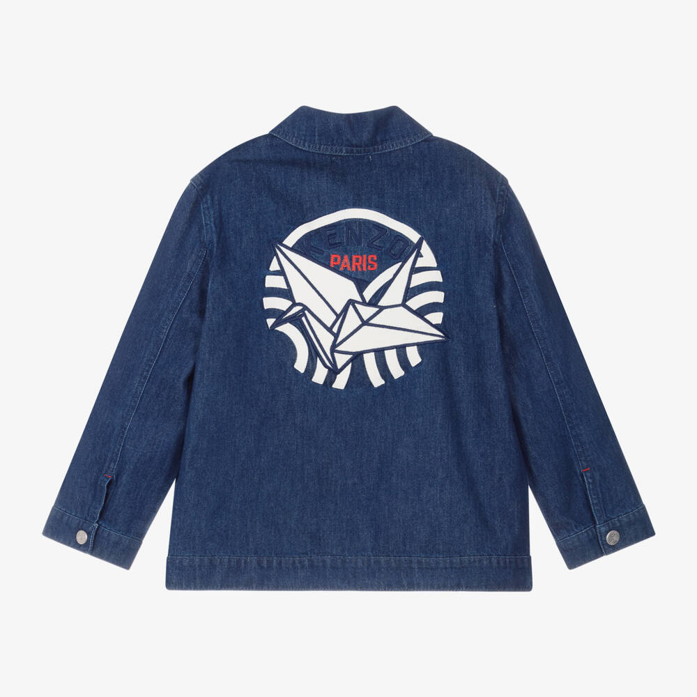 KENZO KIDS-Джинсовая куртка с синим орнаментом оригами для мальчиков | Childrensalon Outlet