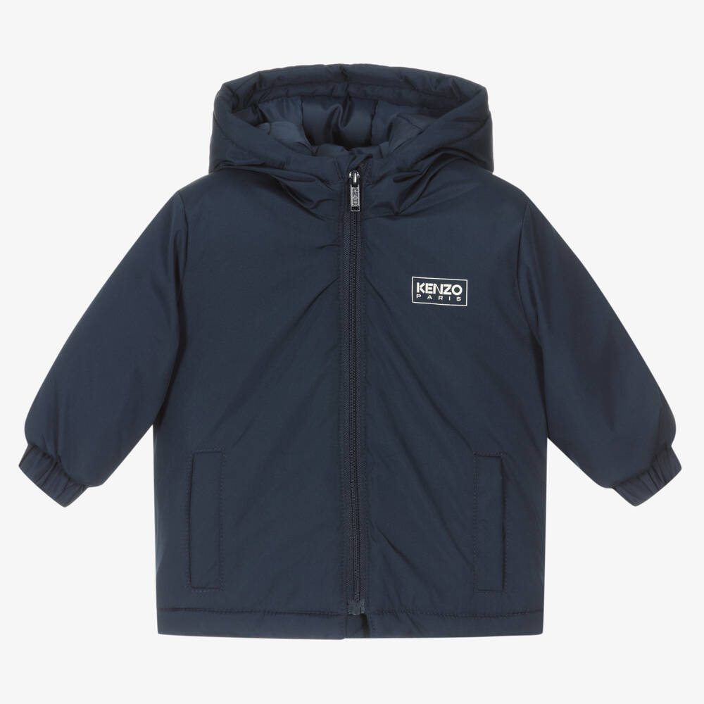 KENZO KIDS - Boys Blue Padded Hooded Coat | Childrensalon