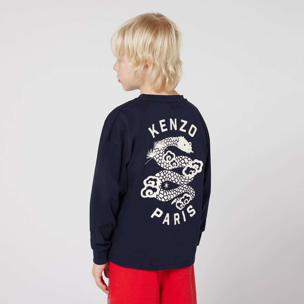 KENZO KIDS-Boys Blue Serpent Cotton Tee | Childrensalon Outlet