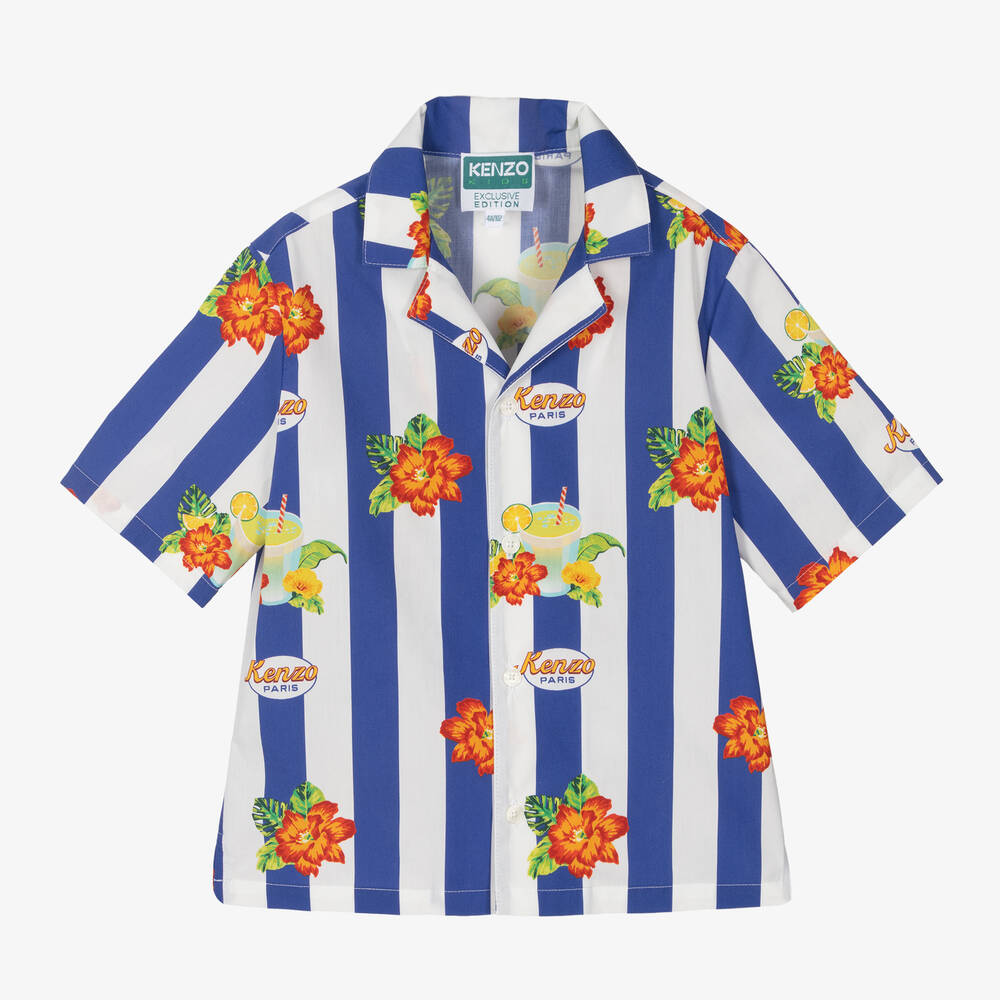 KENZO KIDS-Boys Blue Striped Cotton Shirt | Childrensalon Outlet