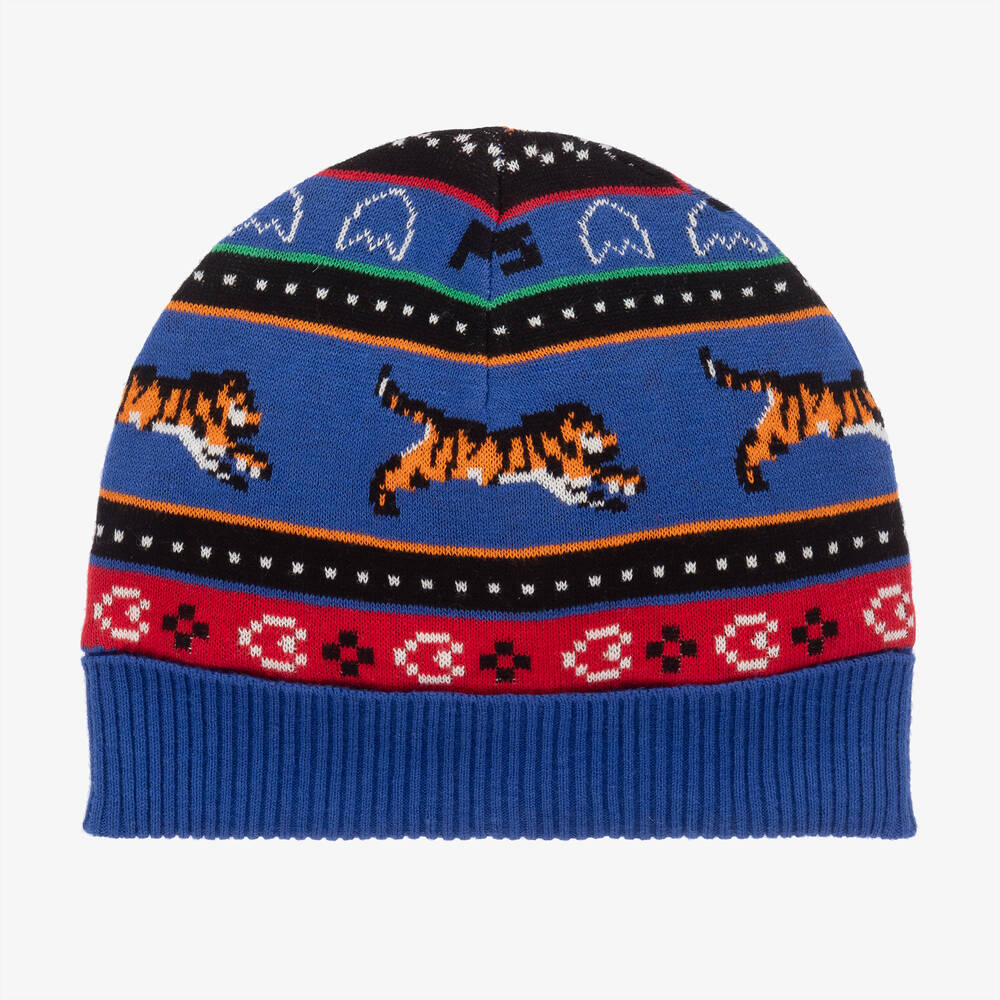 KENZO KIDS - Blaue gestreifte Strick-Beanie  | Childrensalon