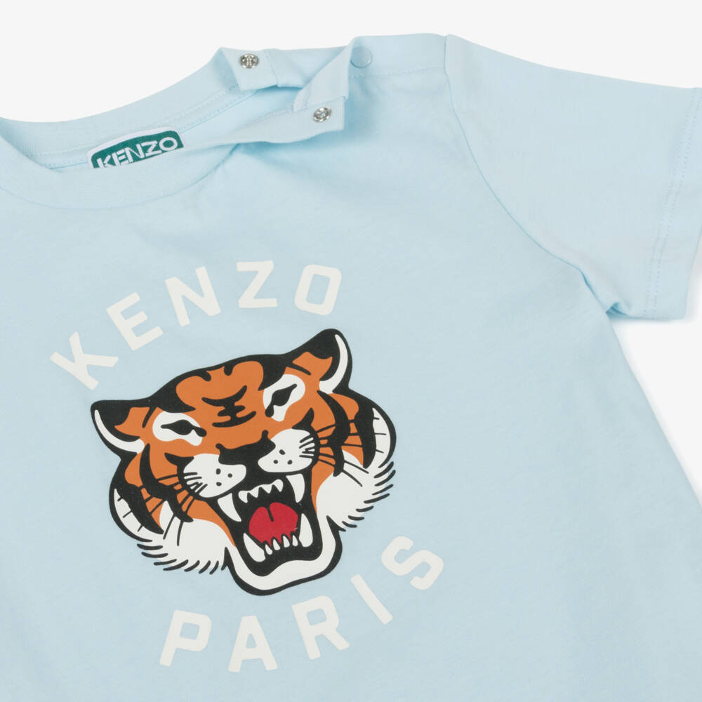KENZO KIDS-Boys Blue Tiger Cotton Tee | Childrensalon Outlet
