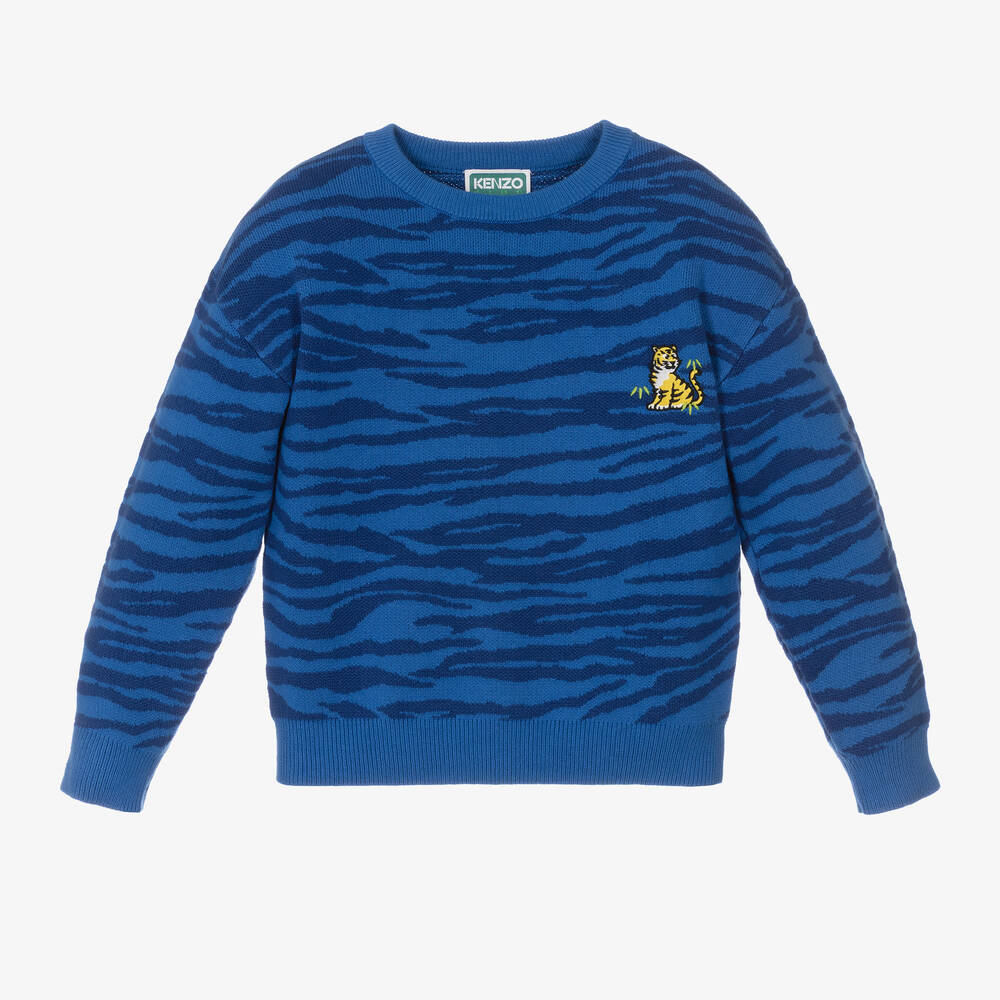 KENZO KIDS - Boys Blue Tiger Print Sweater | Childrensalon