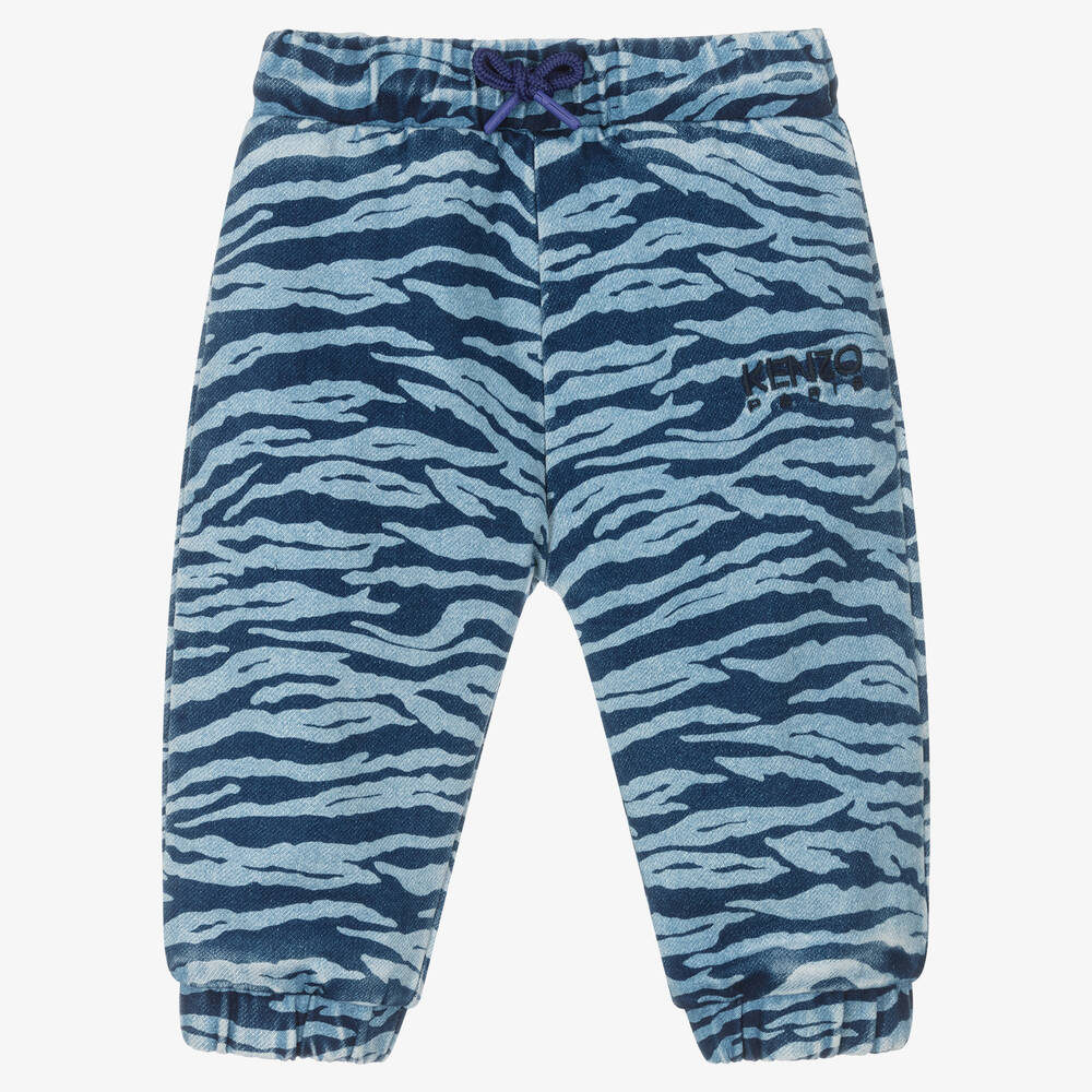 KENZO KIDS - Boys Blue Tiger Stripes Logo Joggers | Childrensalon