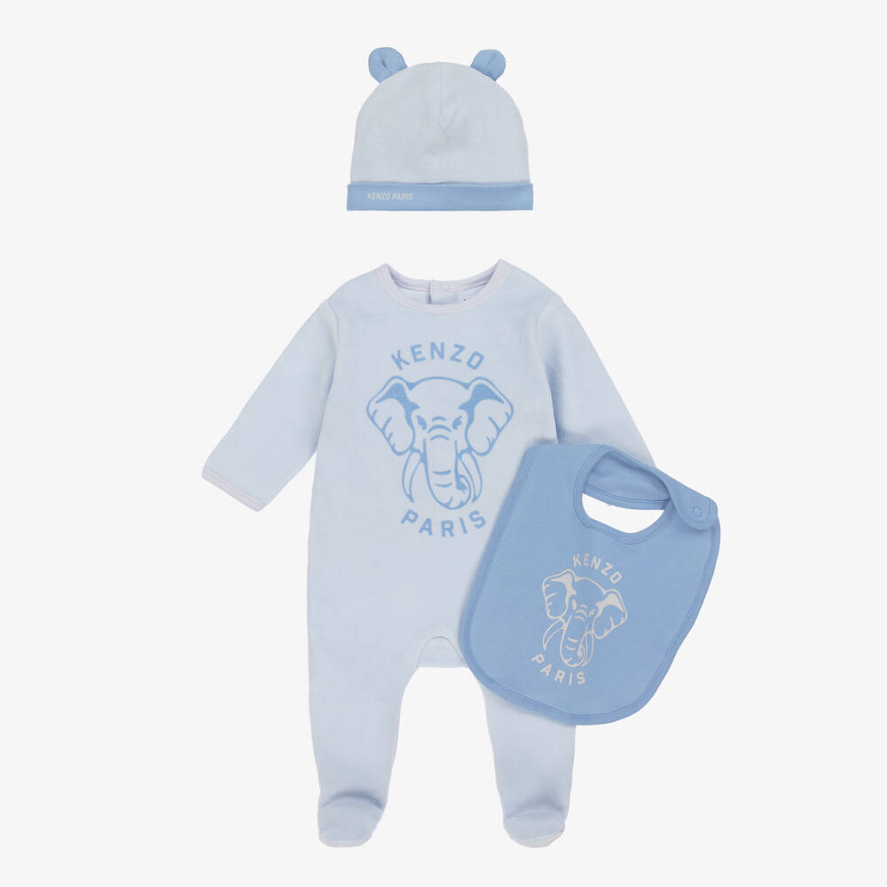 KENZO KIDS-Boys Blue Velour Elephant Babysuit Set | Childrensalon Outlet