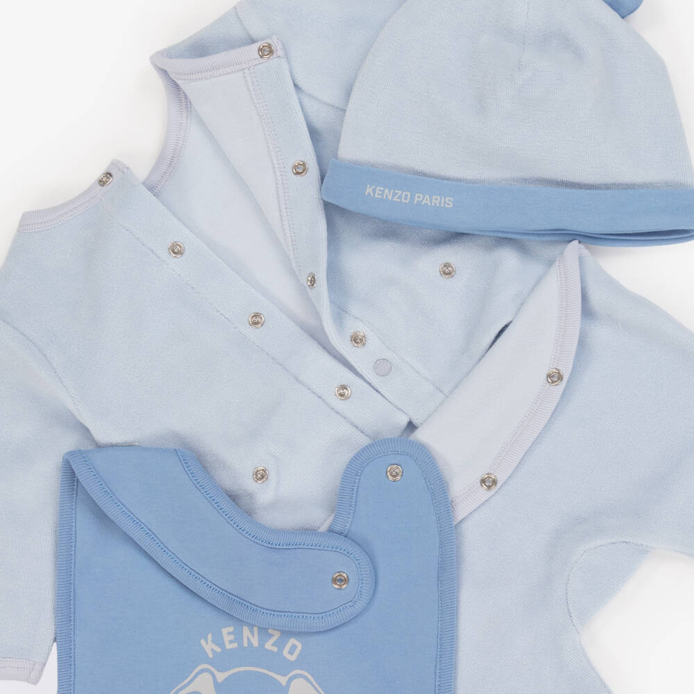 KENZO KIDS-Boys Blue Velour Elephant Babysuit Set | Childrensalon Outlet