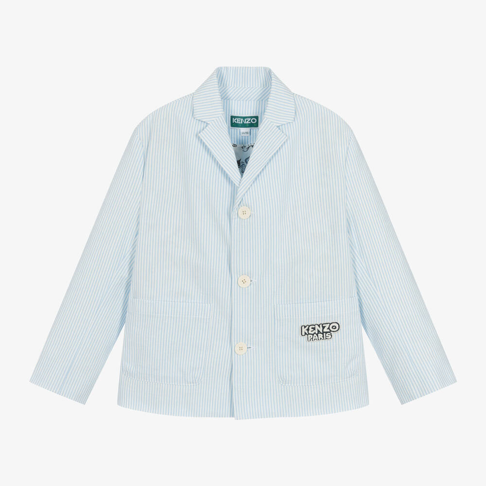 KENZO KIDS-جاكيت بلايزر قطن سيرسوكر مقلم لون أبيض وأزرق | Childrensalon Outlet