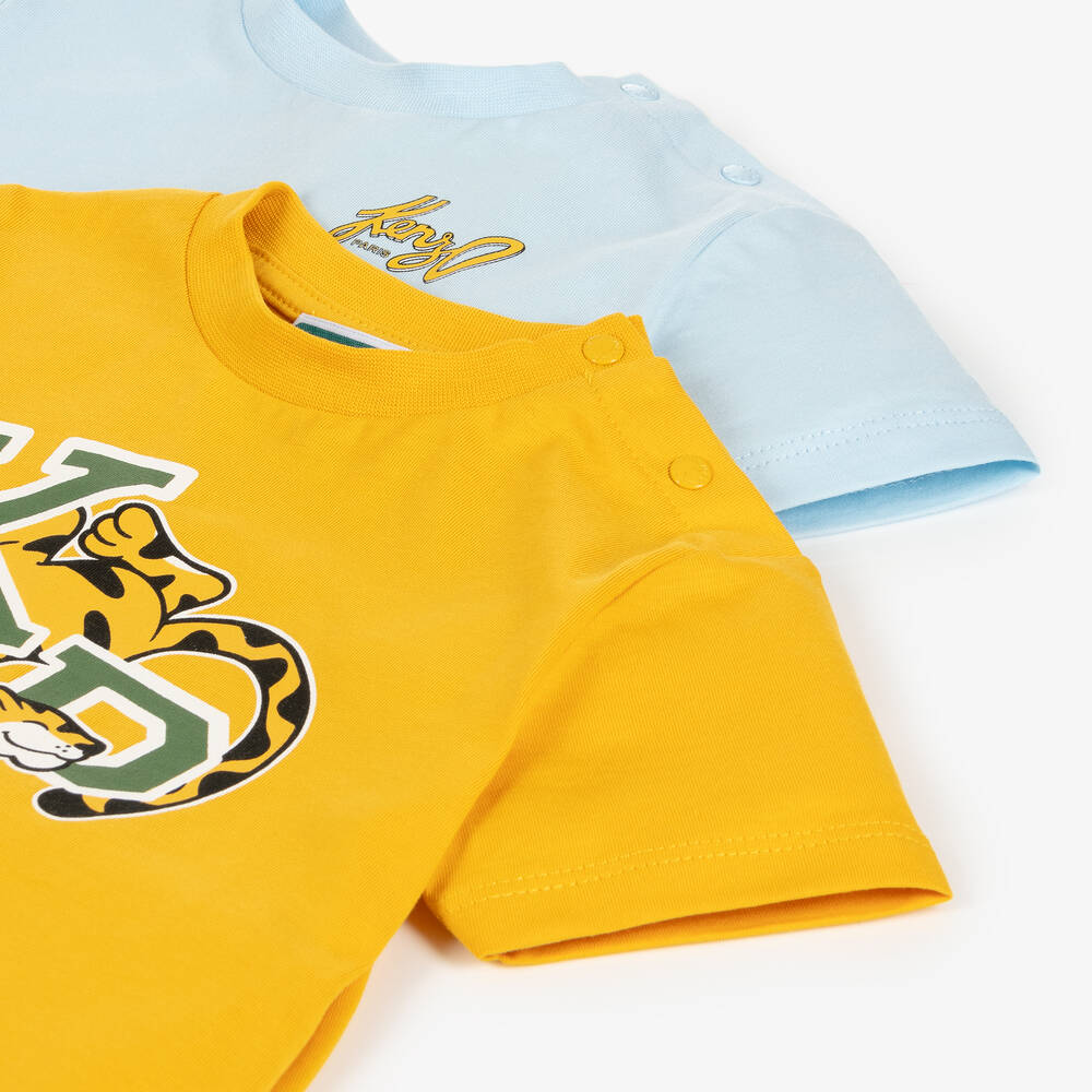 كينزو كيدز-تيشيرت أطفال ولادي قطن عضوي لون أصفر وأزرق(عدد 2 ) | Childrensalon Outlet