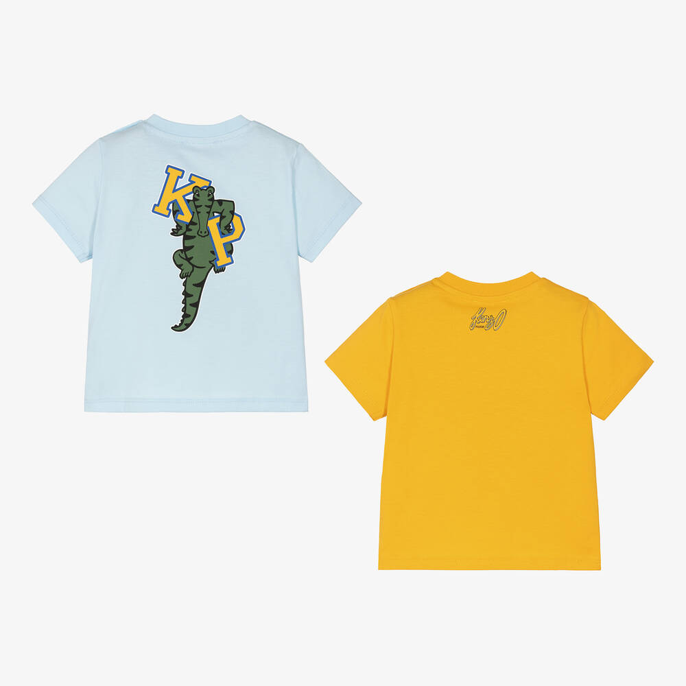 كينزو كيدز-تيشيرت أطفال ولادي قطن عضوي لون أصفر وأزرق(عدد 2 ) | Childrensalon Outlet