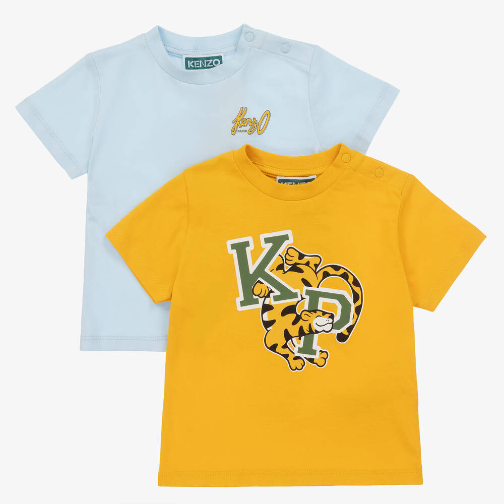 KENZO KIDS-Синяя и желтая футболки из хлопка для мальчиков (2шт) | Childrensalon Outlet